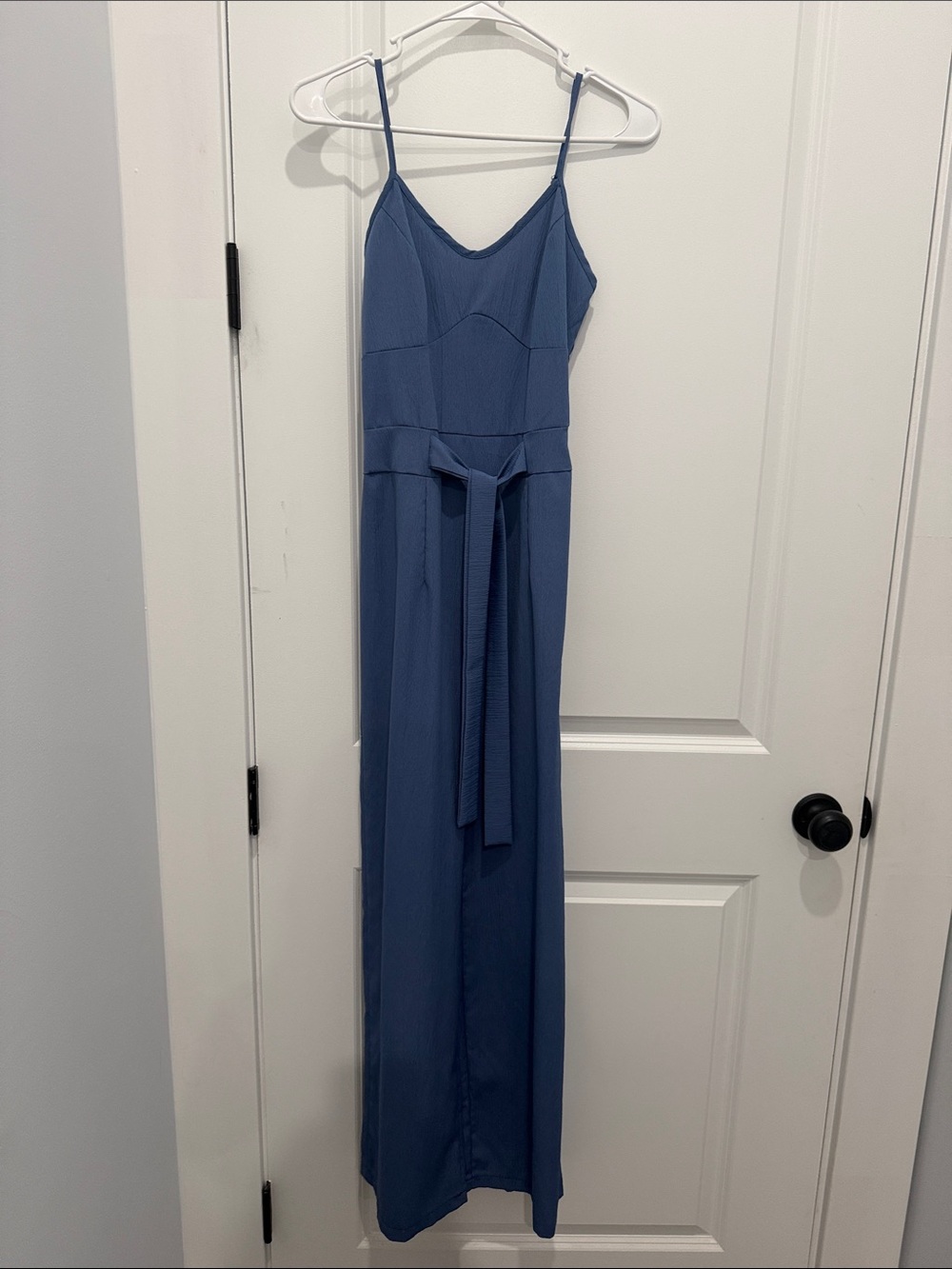 SHEIN Steel Blue Spaghetti Strap Maxi Dress with Waist Tie